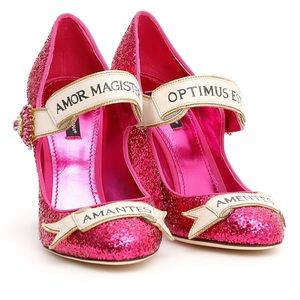 Dolce & Gabbana fuchsia glitter runway Mary Jane heels, size 40.5